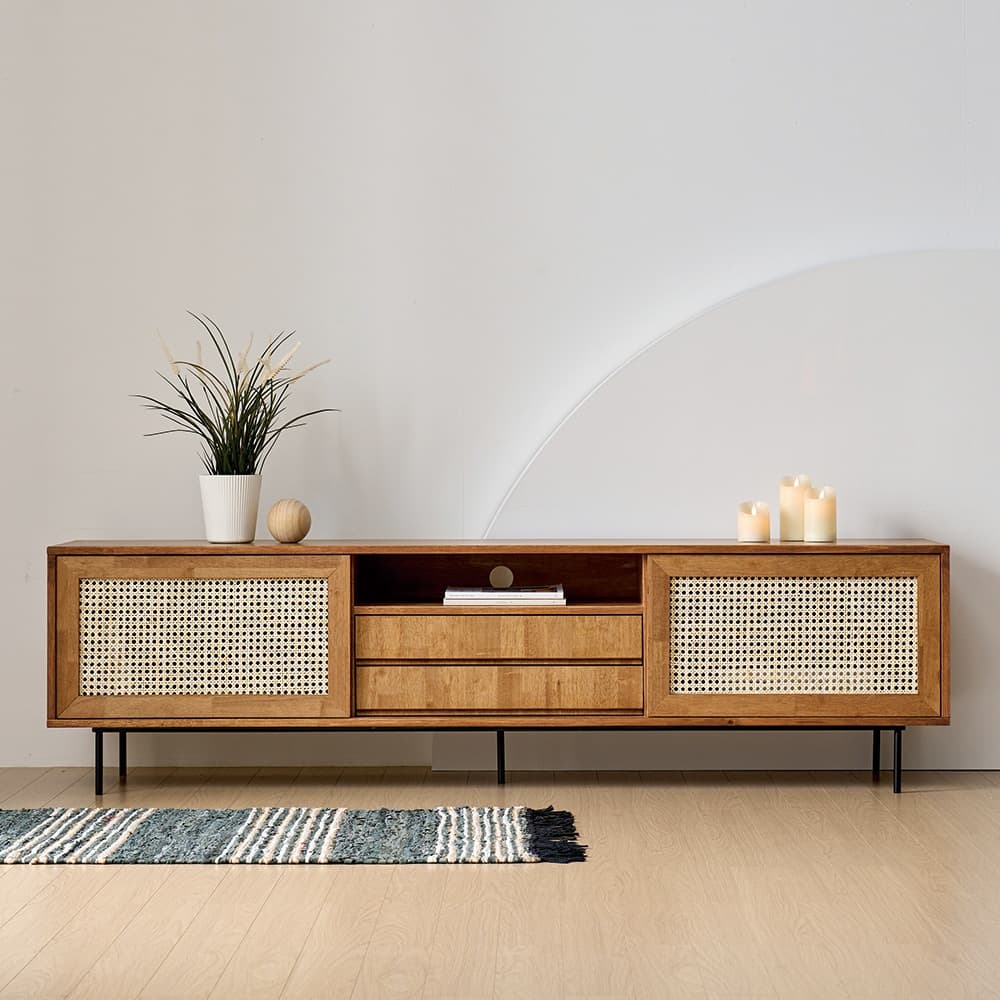 에코트렌드 와플 원목 라탄 TV 다이 서랍장 거실장 선반 장식장