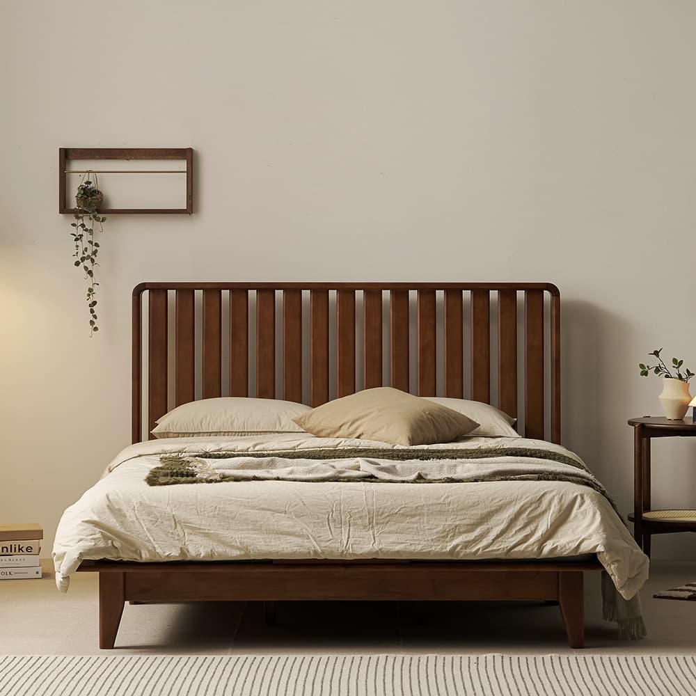 에코트렌드 캐논 고무나무 원목 통깔판 침대 프레임 SS/Q