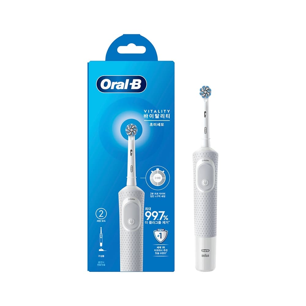 오랄비 Oral-B 전동칫솔 D100 바이탈리티 초미세모 화이트