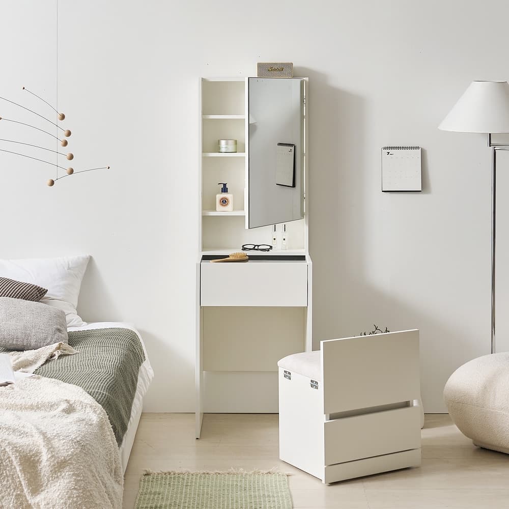 보루네오 하우스 마르체 루아 수납 거울 틈새 화장대 세트 (거울/스툴포함)