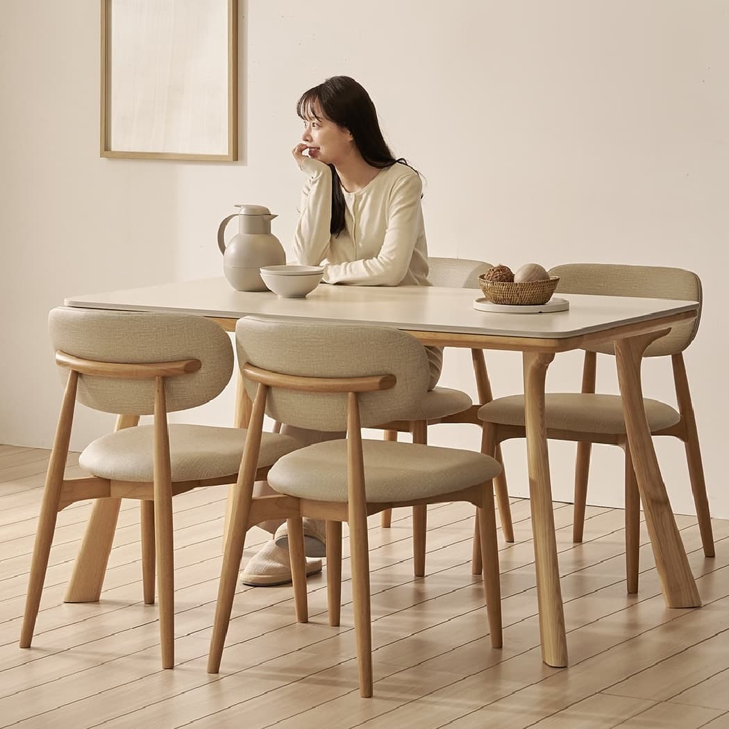 한샘 보니애 노르딕 원목 양면 포세린 세라믹 1400 4인용 식탁세트