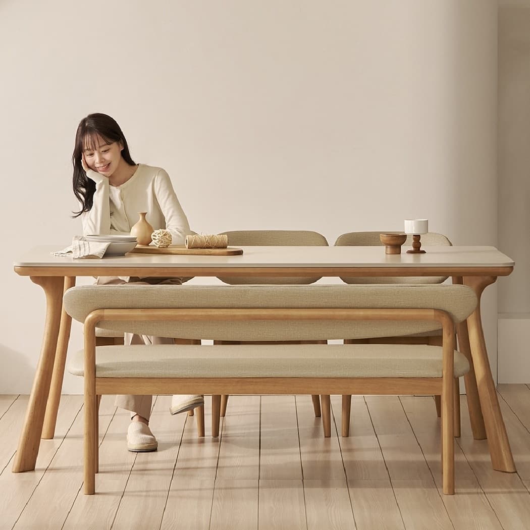 한샘 보니애 노르딕 원목 양면 포세린 세라믹 1800 6인용 식탁세트