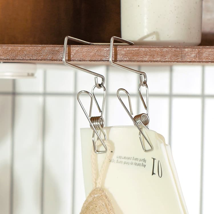 이우아여사 클립형 스텐 고무장갑걸이 고리집게 상부장 수납 후크