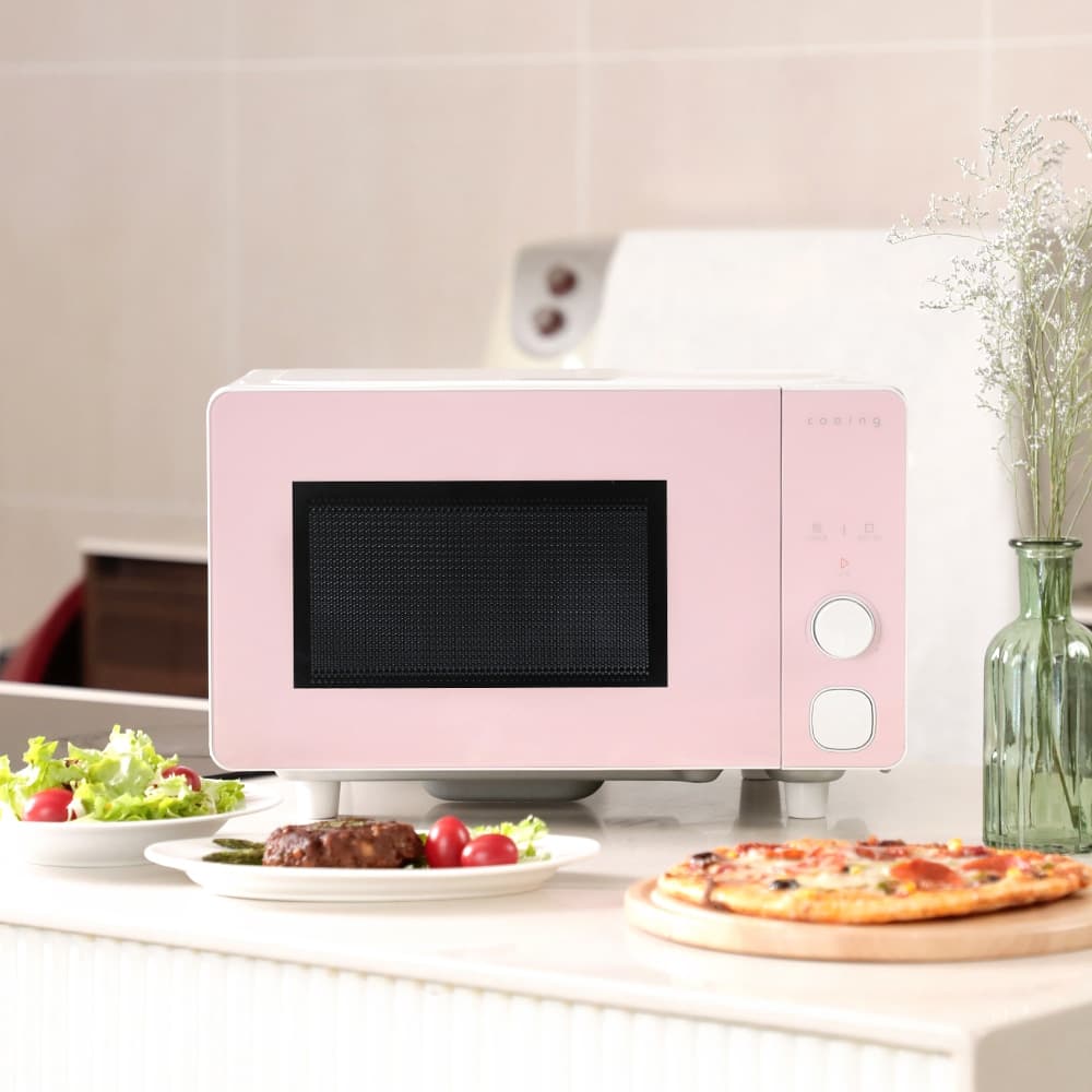 쿠잉 프리즘 플랫전자렌지 MC-P20F 핑크 20L 버튼식 무회전