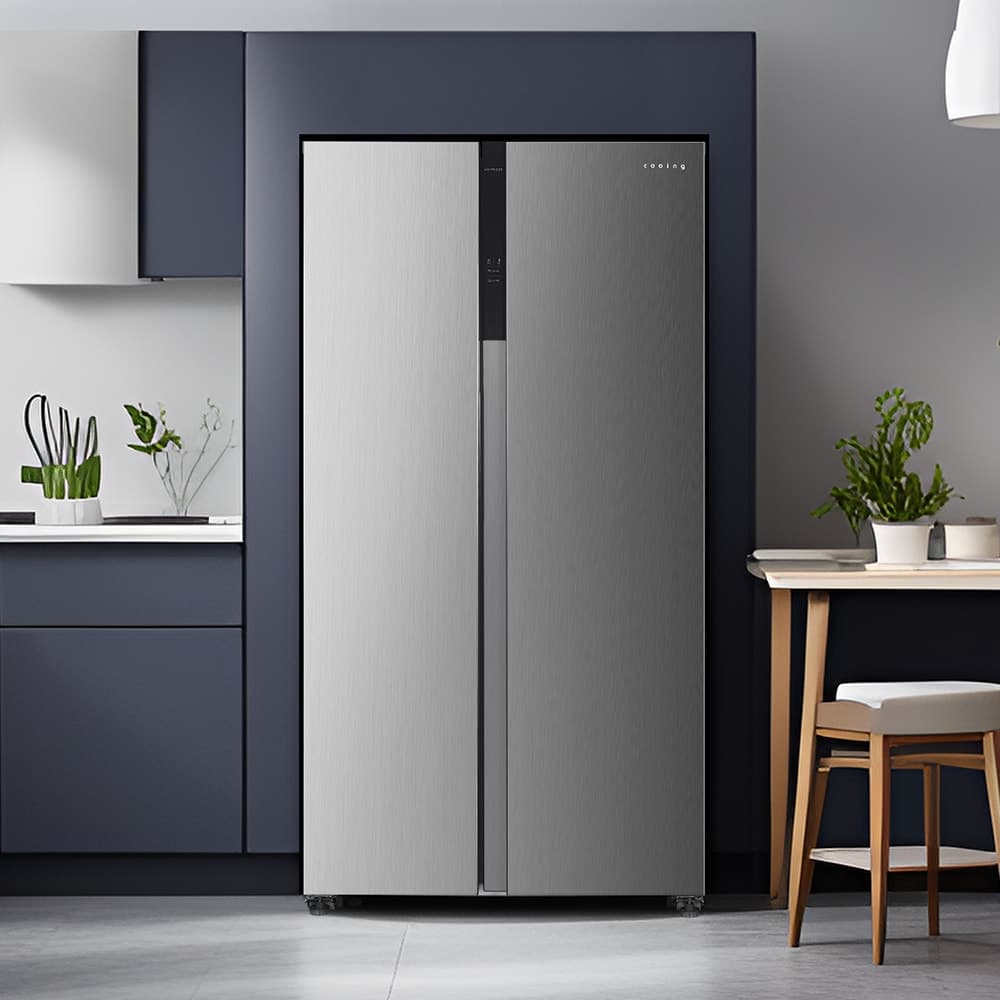 쿠잉 양문형냉장고 SBS440 메탈실버 2도어 저소음 프리스탠딩