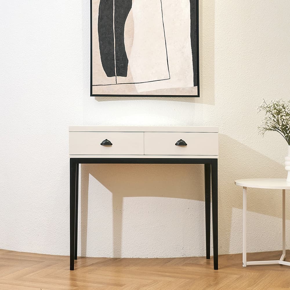 유캐슬 비스킷 화이트 원목 화장대 거실 슬림 콘솔 800