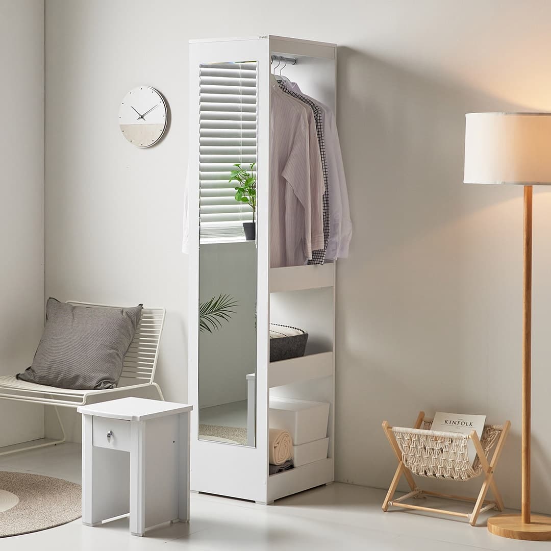 동서가구 스토르 화이트 전신거울 미니멀 행거 옷걸이