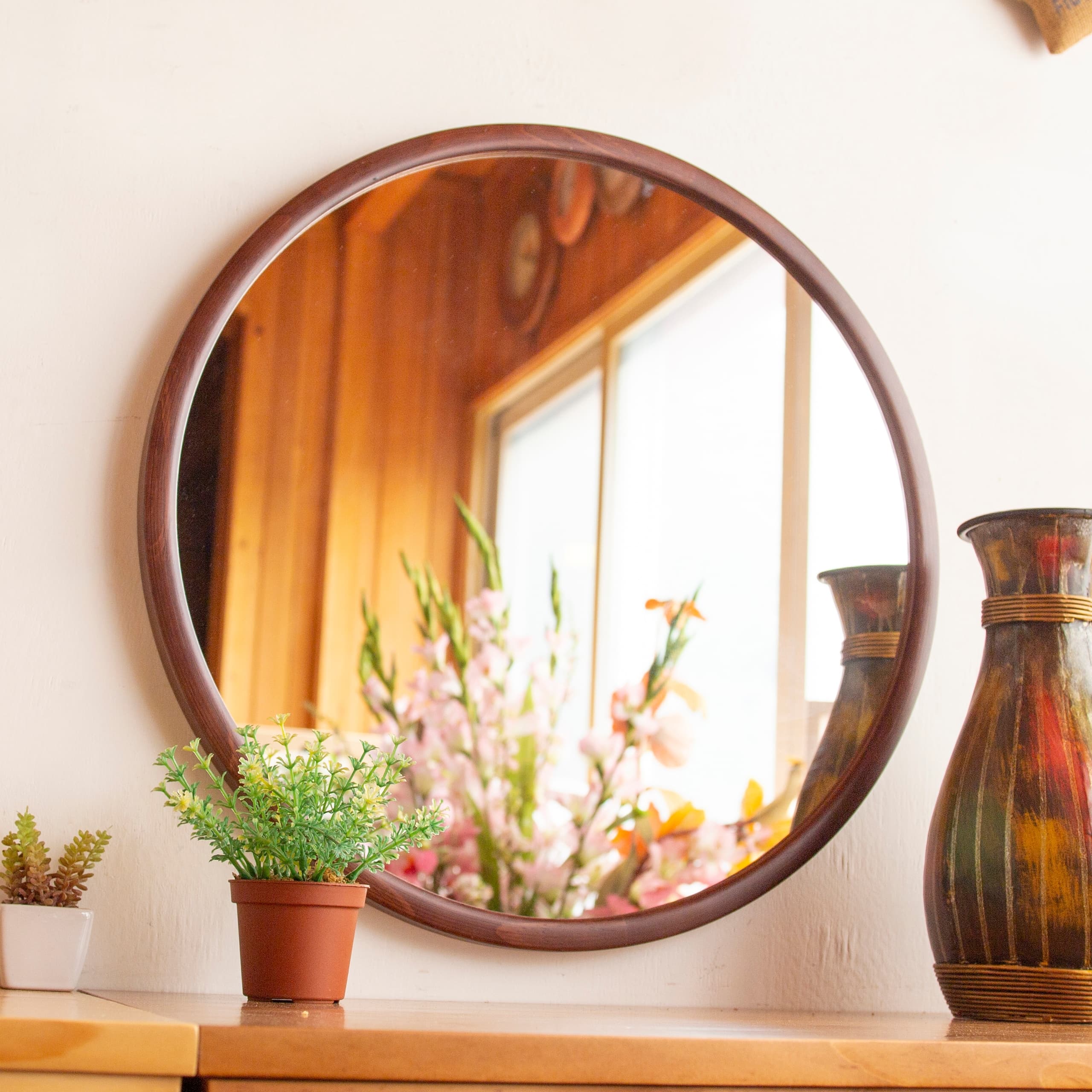 서운아트 브라운 원목 원형 벽거울 (500) - 최저가 58,410원