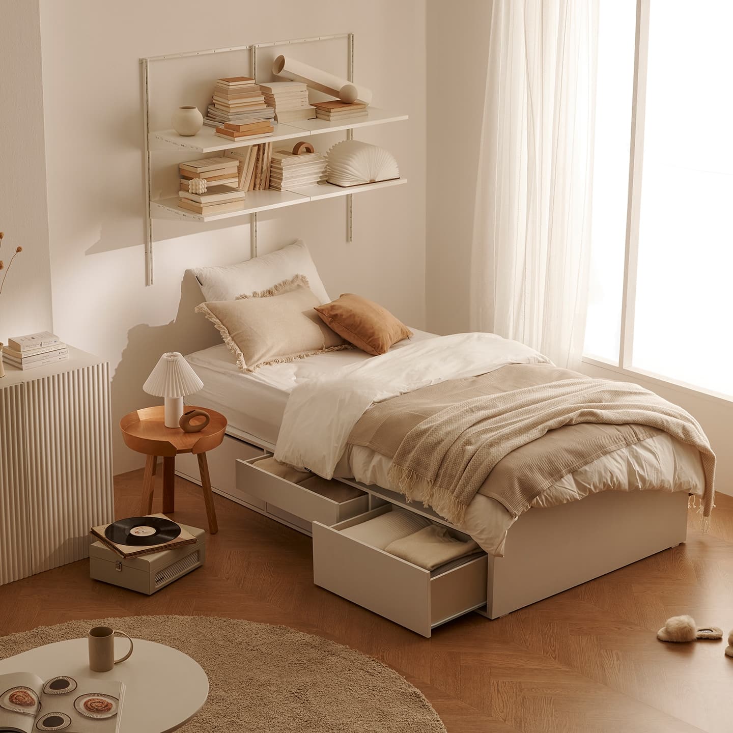 오트밀하우스 오트밀하우스 토미 헤드리스 4단 멀티 수납 침대 (매트포함) SS/Q - 최저가 279,000원