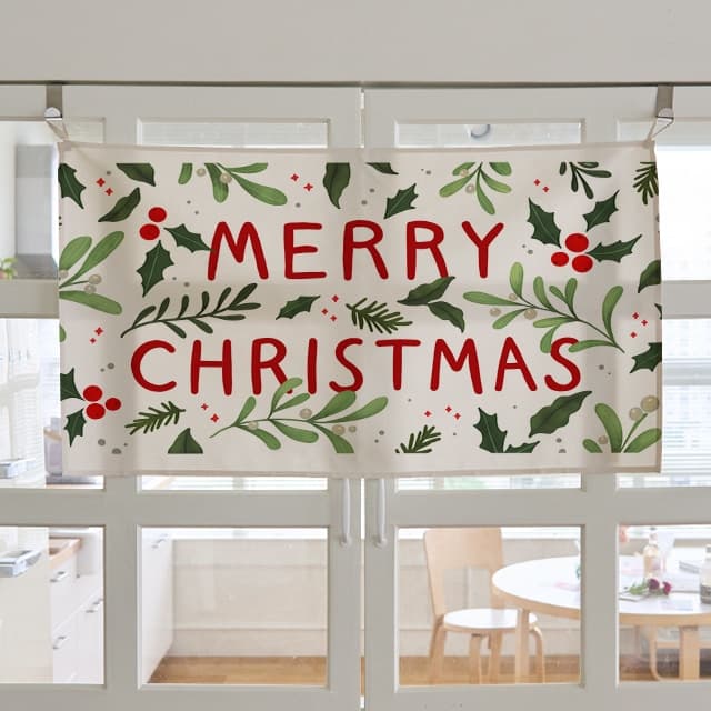 어번던스 merry christmaS 크리스마스 와이드 패브릭 포스터 가로 가리개 커튼