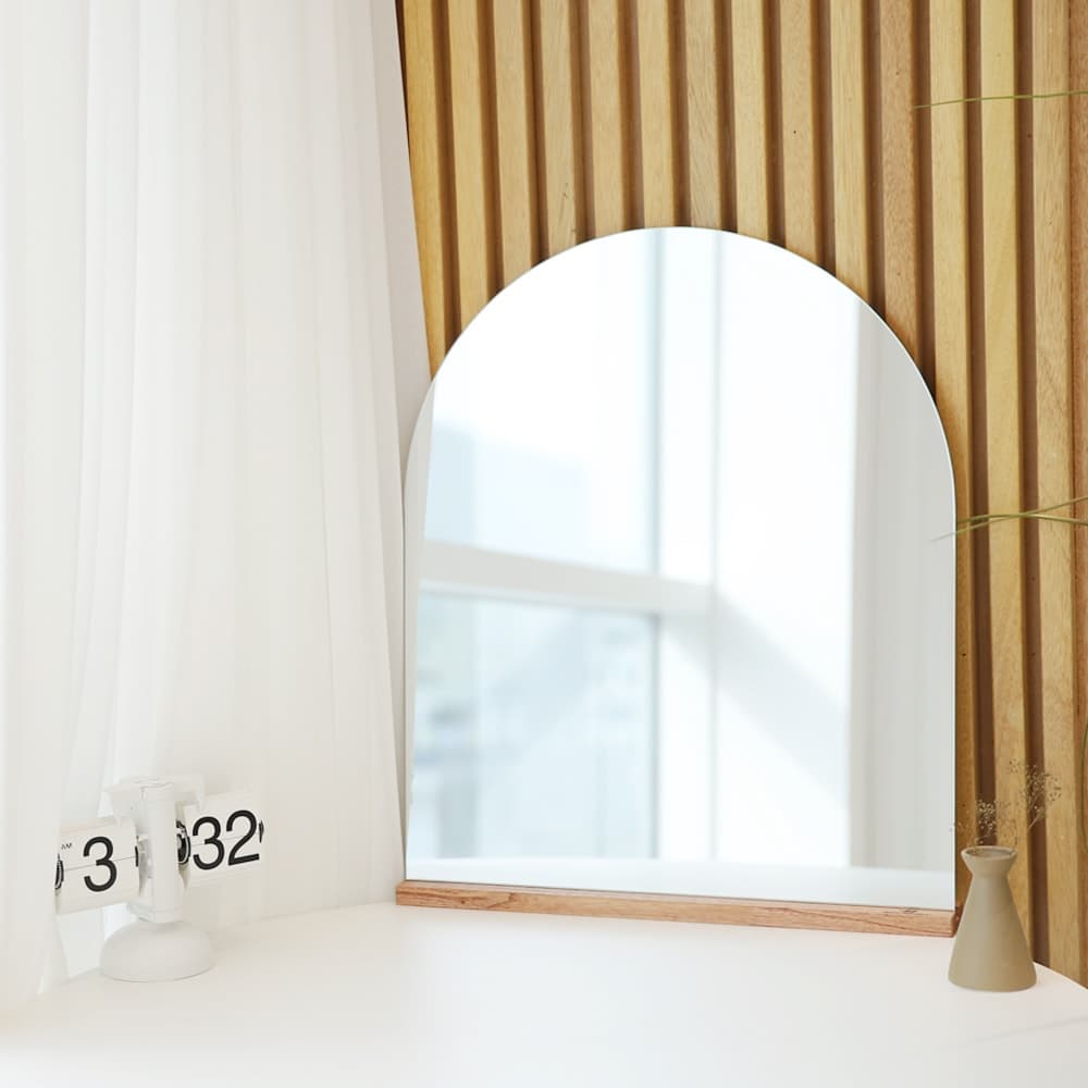 우드리퍼블릭 심플라인 비산방지 강화 아치형 화장대거울
