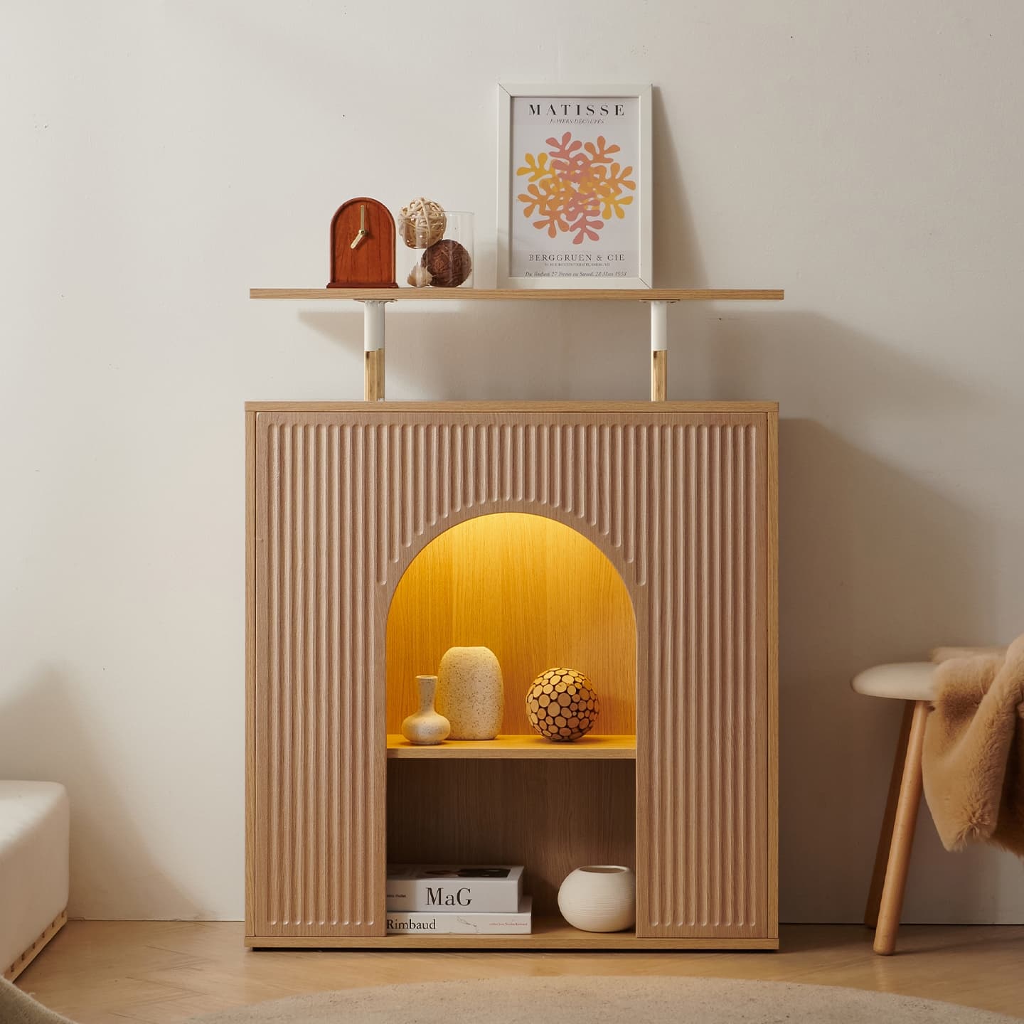 블랑누보 아치 벽난로 콘솔 장식장 LED 선반 수납장 2colors - 최저가 125,130원