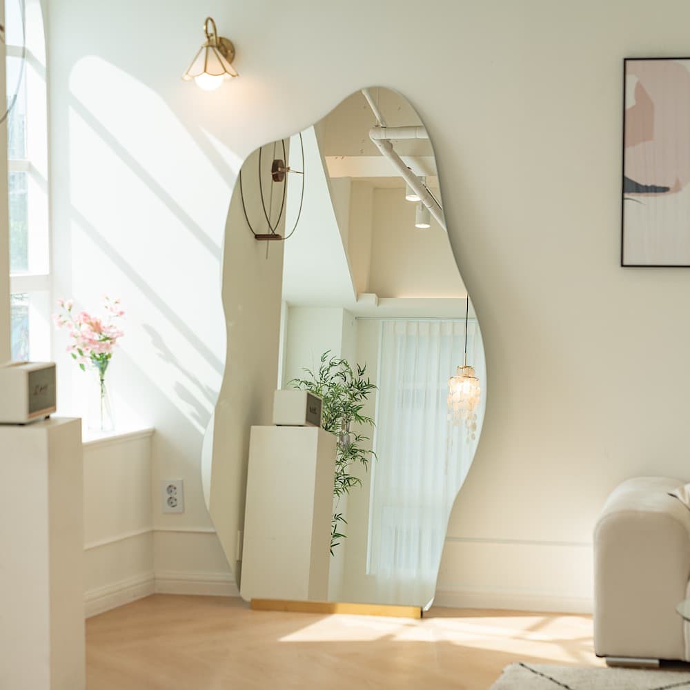 거울미인 거울미인 예쁜 노프레임 대형 와이드 비정형 조약돌 전신거울