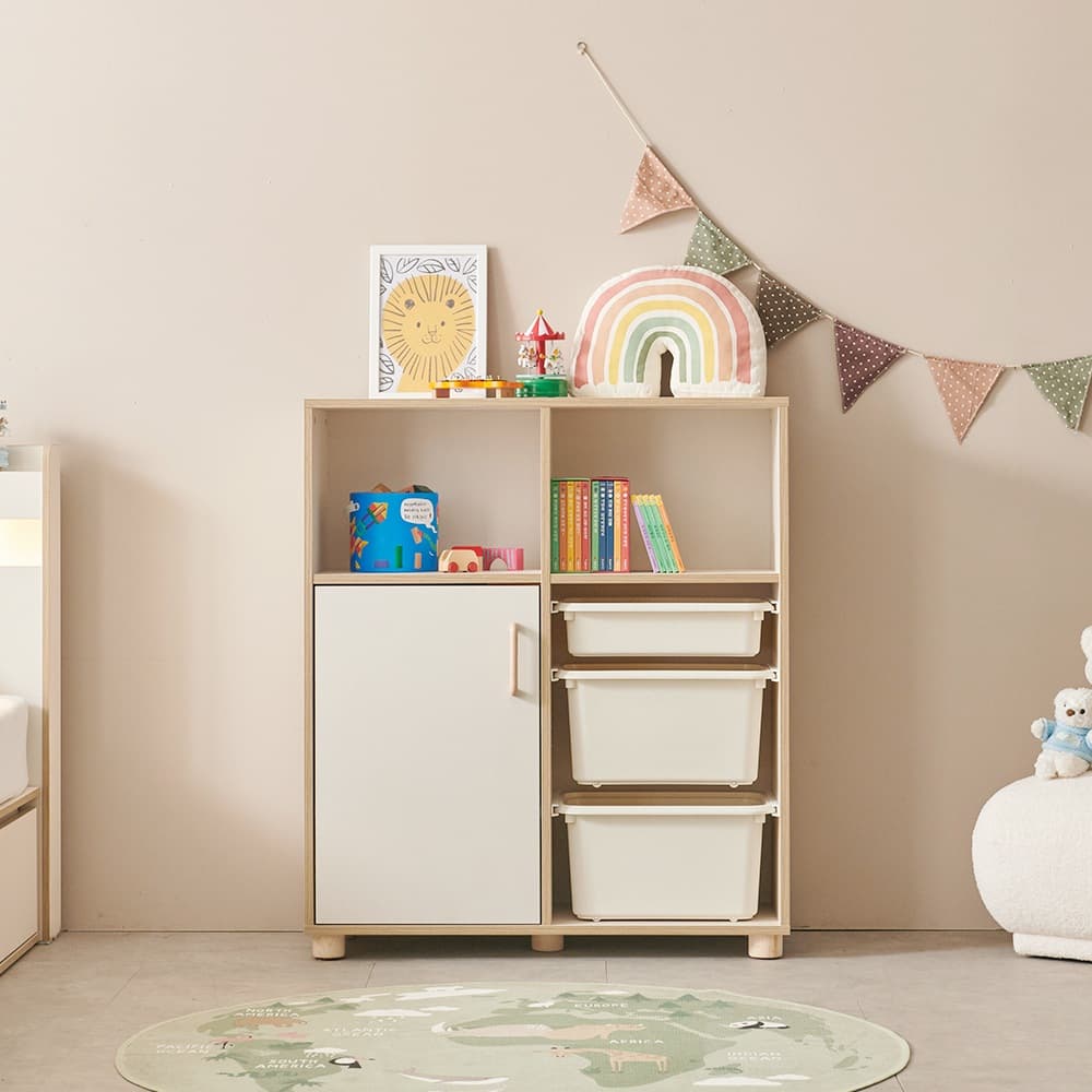 현대가구 피카부 베이비장 바구니장 교구장 키즈수납장 도어 선반장 950