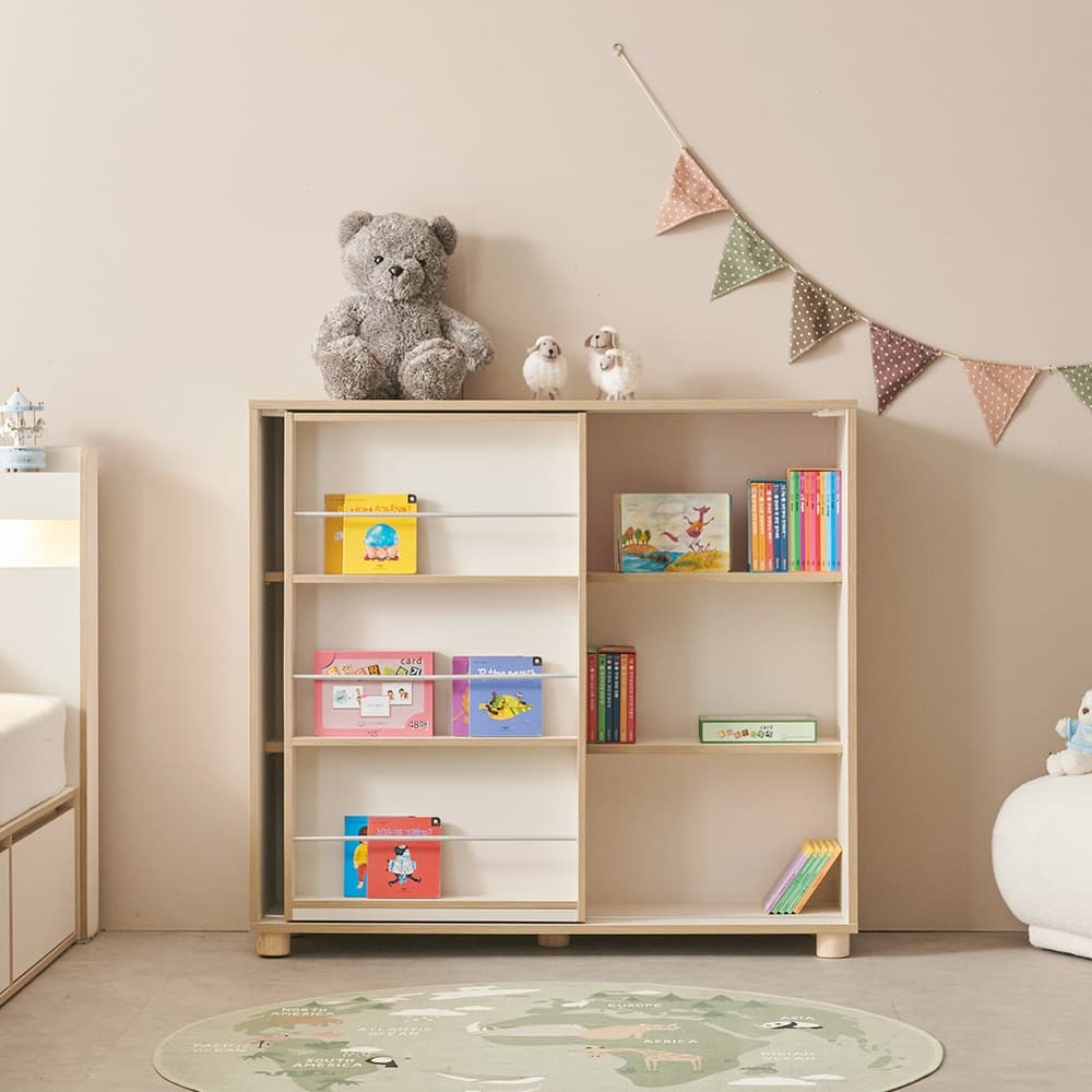 현대가구 피카부 베이비장 1200 슬라이딩 책장 키즈 책꽂이장