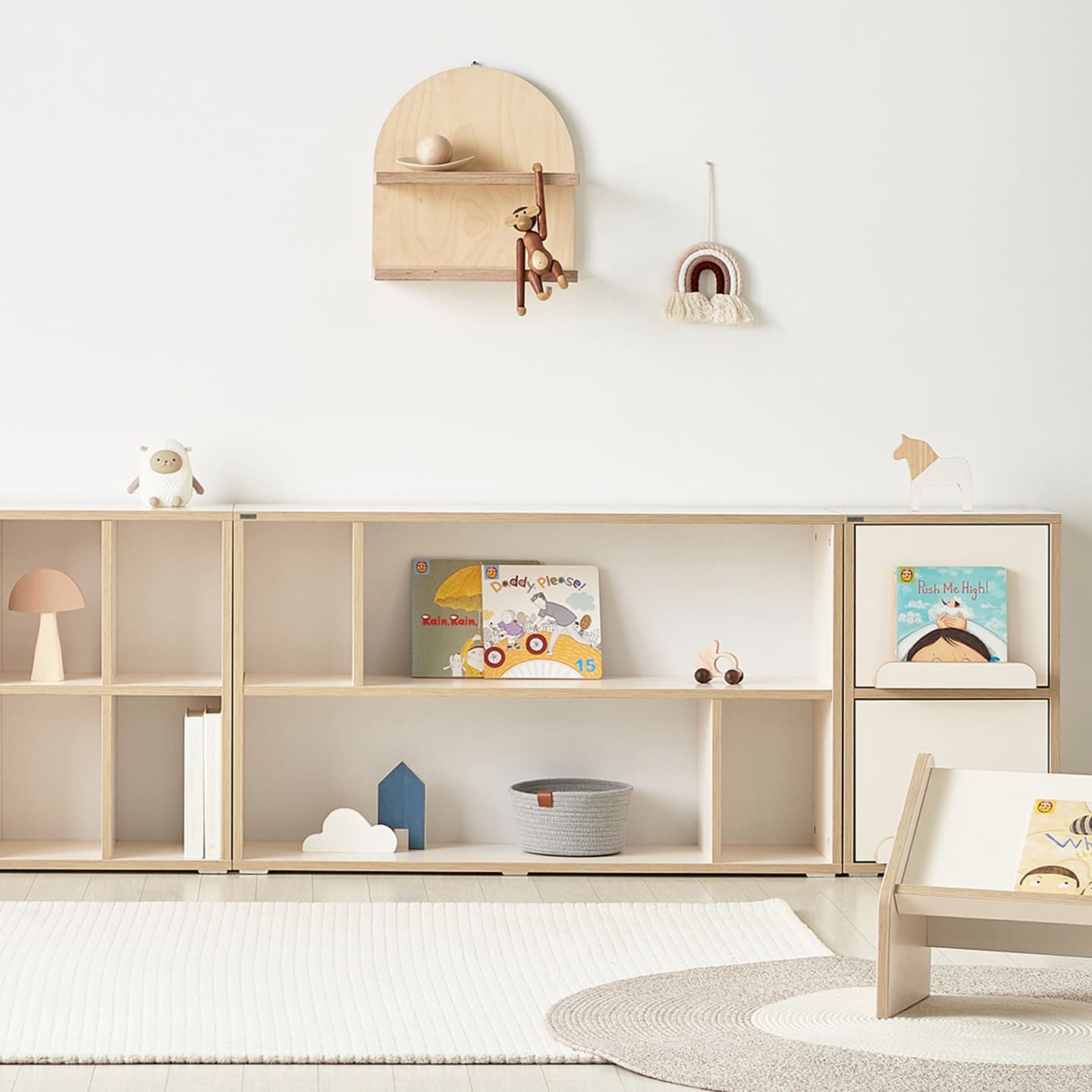 룸핏 무아 유아 교구장 2단 아기 전면 책장 책꽂이 낮은 수납장 4colors