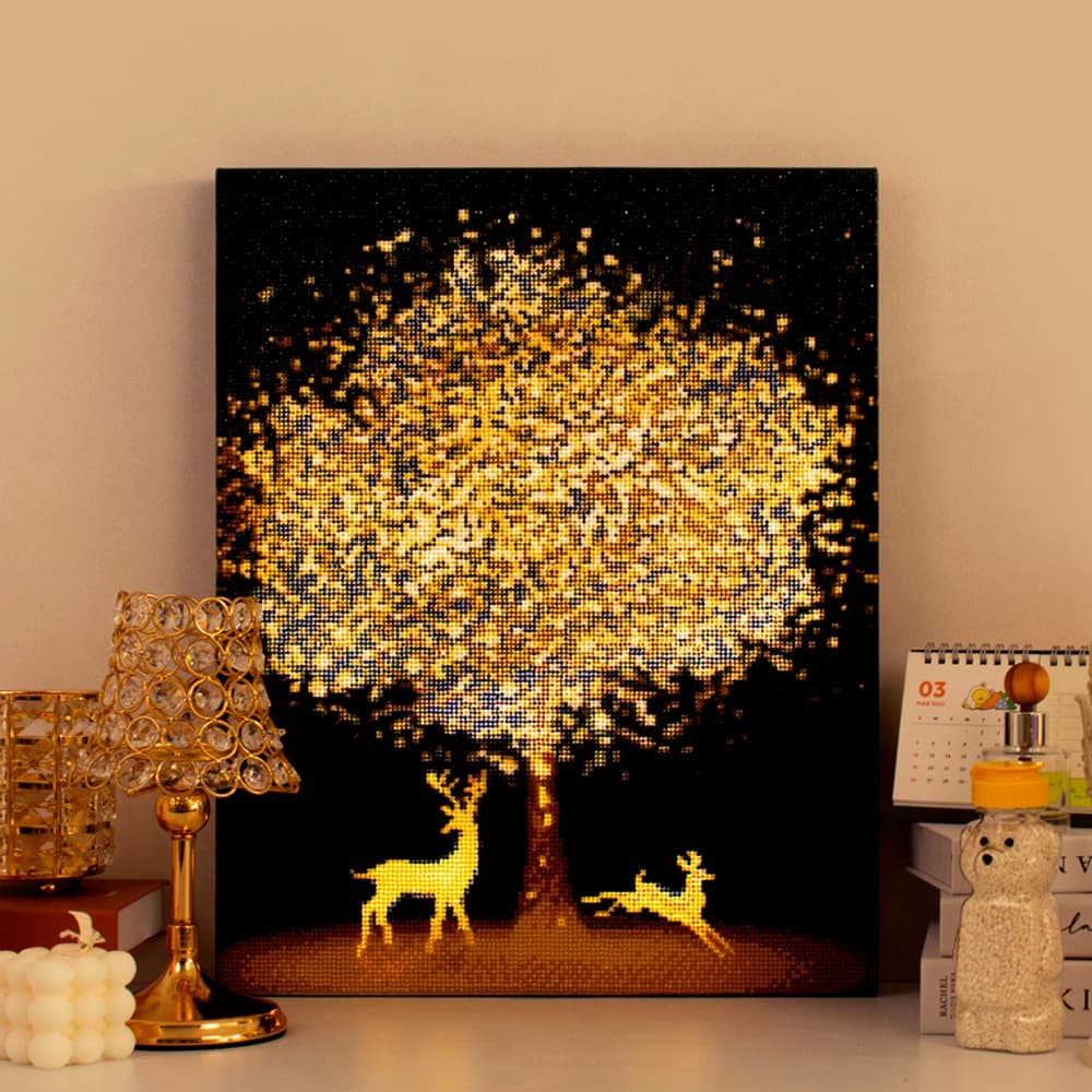 아트조이 DIY 고급형 LED 보석십자수 (캔버스형) 황금나무와 꽃사슴(리뉴얼) 40X50cm
