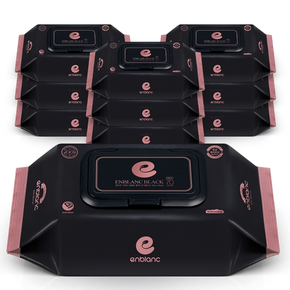 앙블랑 레이온 100% 아기 물티슈 78gsm 세이프 블랙 캡형 70매X10팩