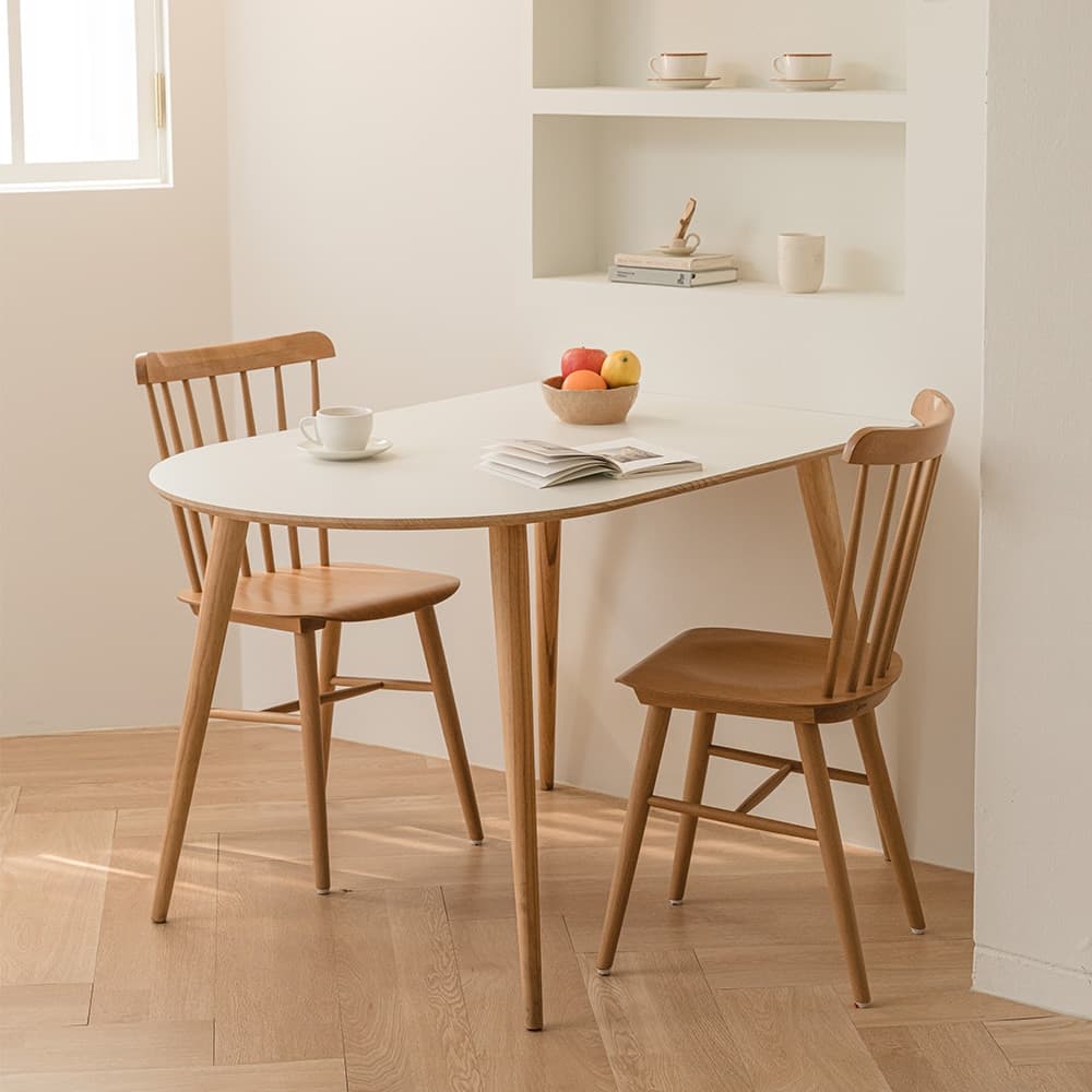 우드레이 [리퍼]소노 화이트 반타원 원목 테이블 식탁 1200 - 최저가 49,900원