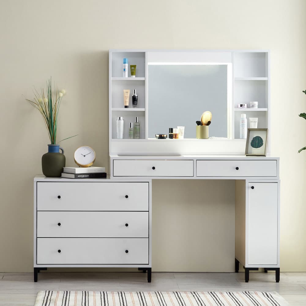 DF동서가구 아론 대용량수납 800 LED 조명 확장형 화장대 (거울 포함)