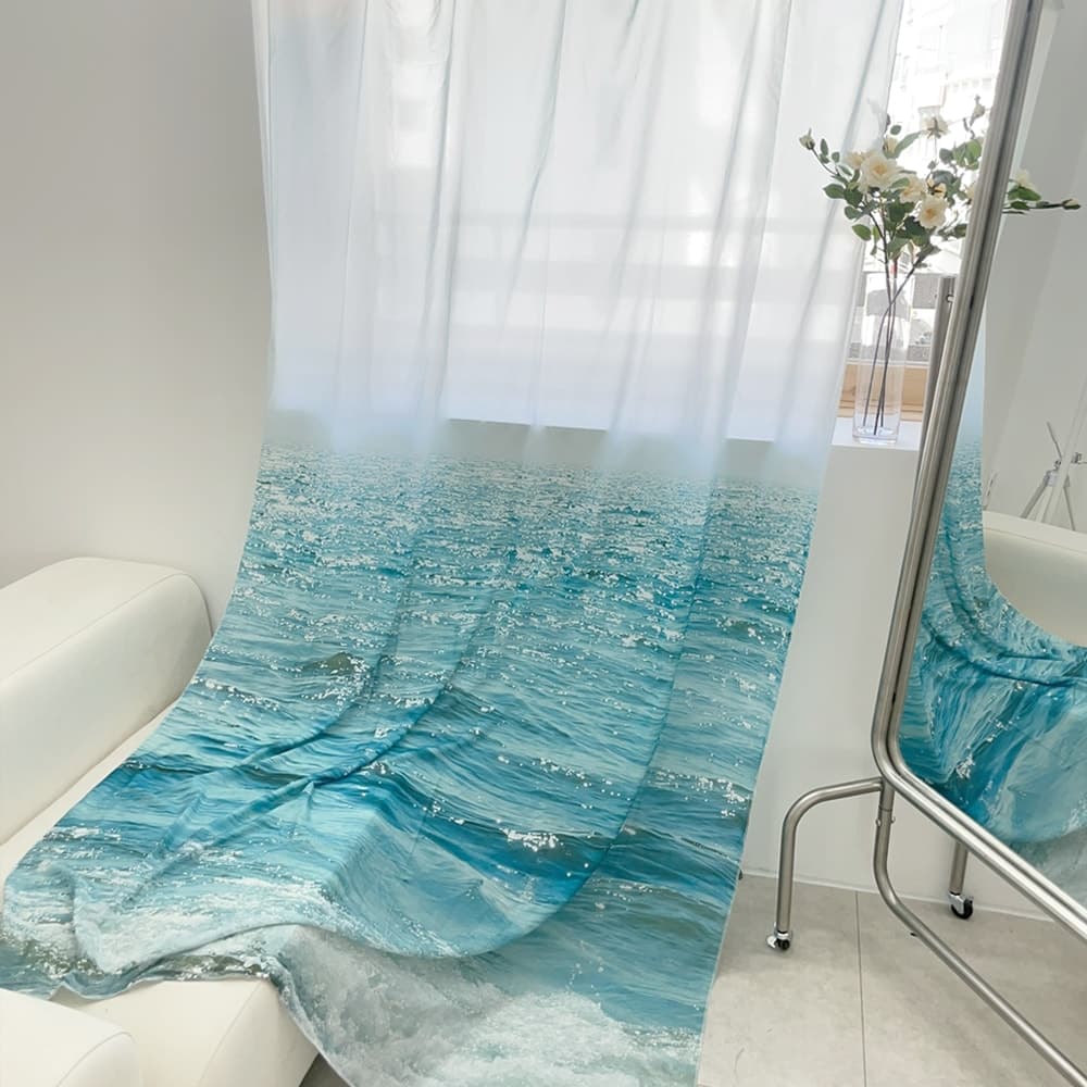 레나에너지 에메랄드 윤슬 쉬폰 패브릭 포스터 바다 풍경 인테리어 가리개 커튼 2sizes - 최저가 14,850원