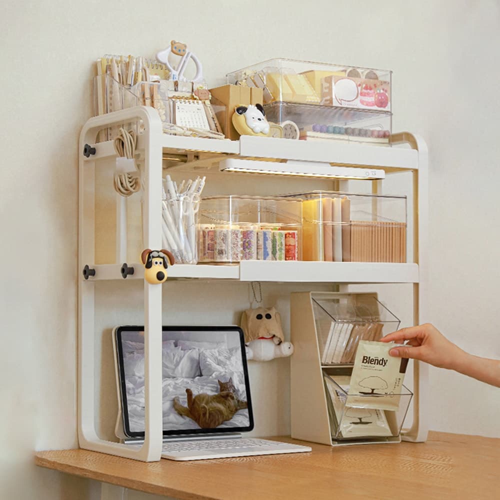 루시아이 너비조절 화이트 책상 수납 선반 책꽂이 데스크 정리 다용도 진열장 (2단) - 최저가 18,900원