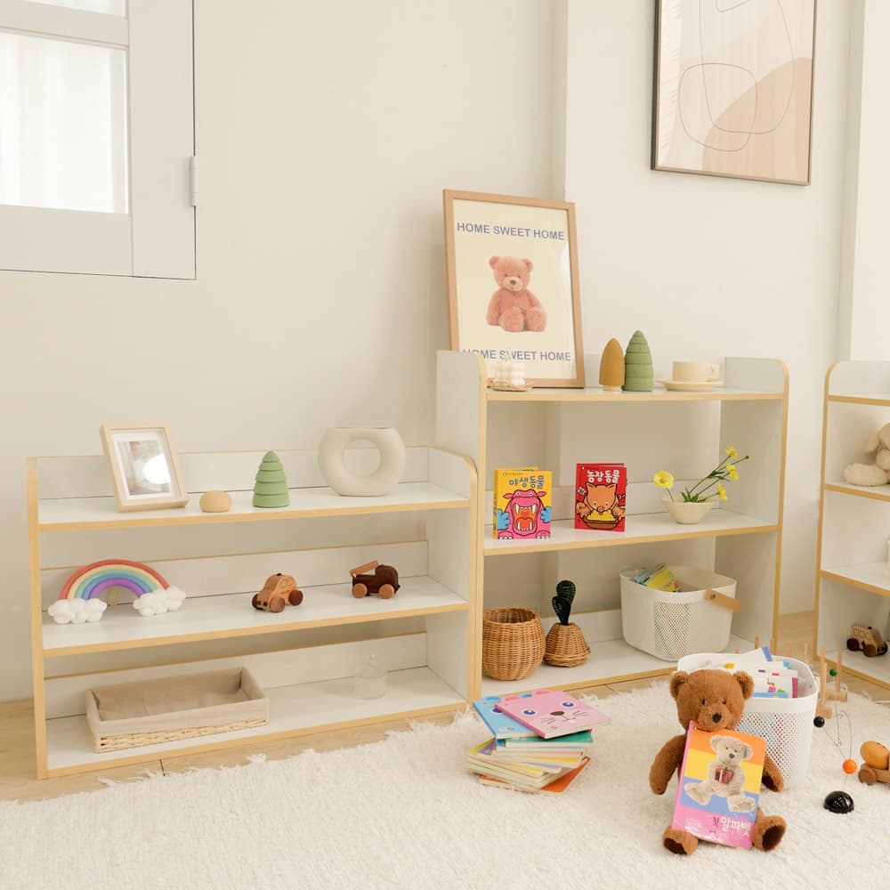 심플룸 아기 책장 유아 전면 원목 우드 아이 1단