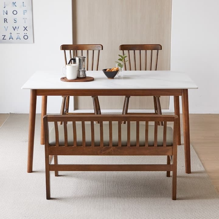 베스트리빙 스칸디 토토 포세린 세라믹 4인 원목 식탁세트(의자2개+벤치) 2size - 최저가 241,530원