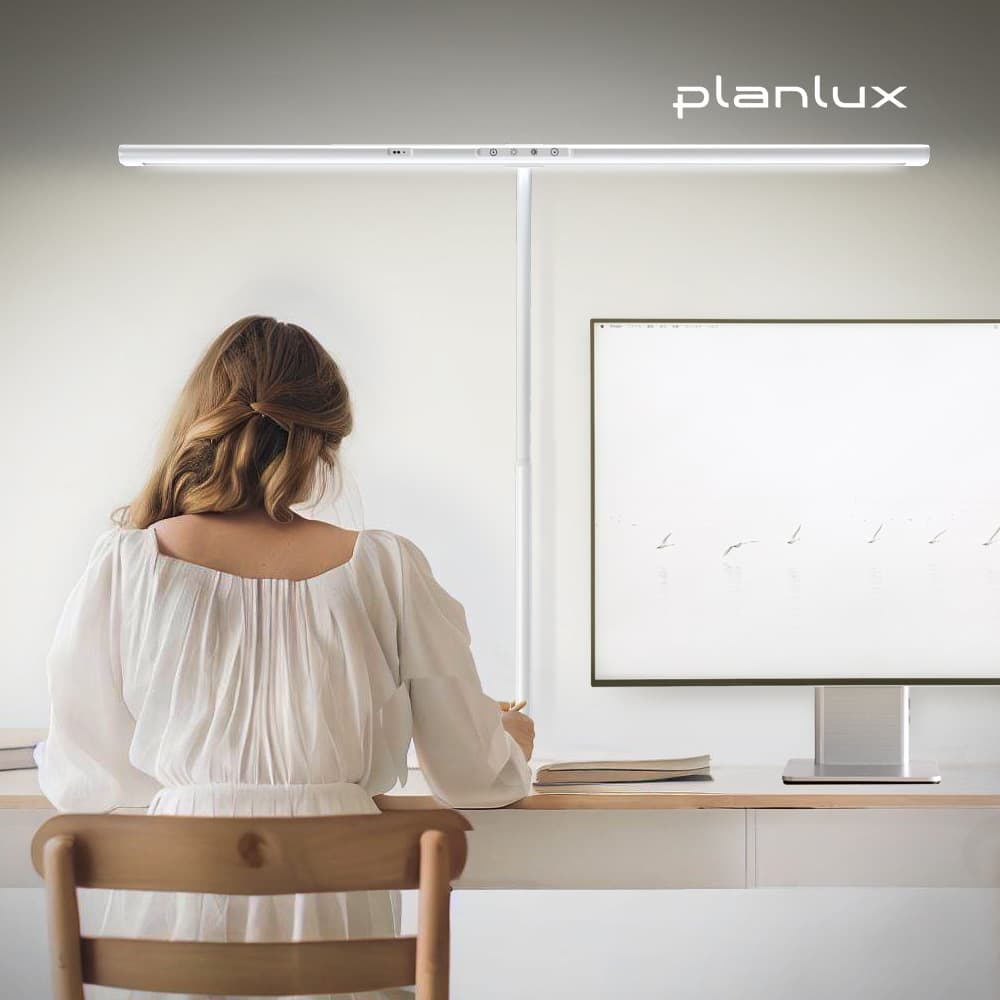 플랜룩스 모티프로 LED 와이드 책상 스탠드 조명 플리커프리 공부 독서등 모니터조명