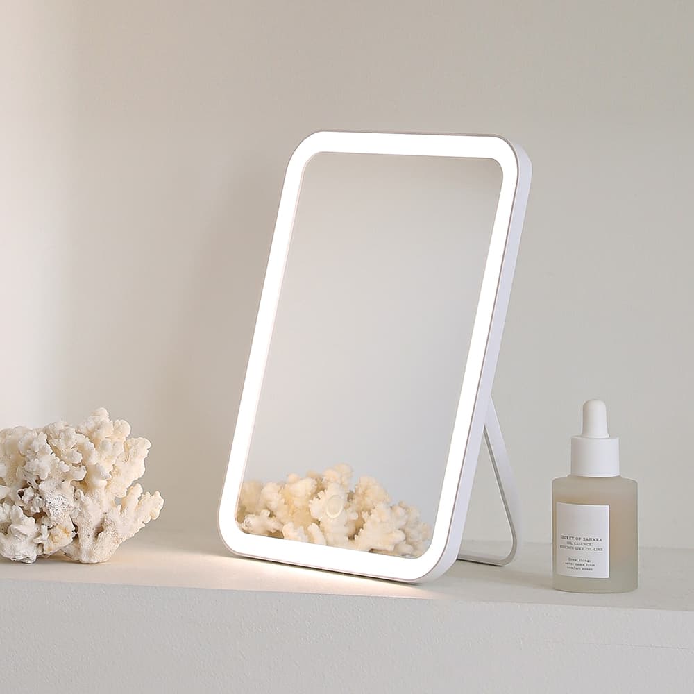 무아스 무아스 뷰티 스퀘어 무선 LED 거울 탁상용 메이크업