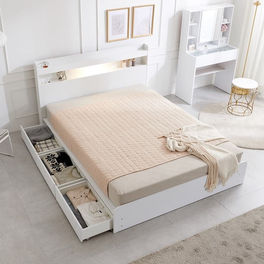 딜라이트 아너스 LED조명 3단 벙커 수납 침대프레임 SS/Q 3colors - 최저가 239,000원