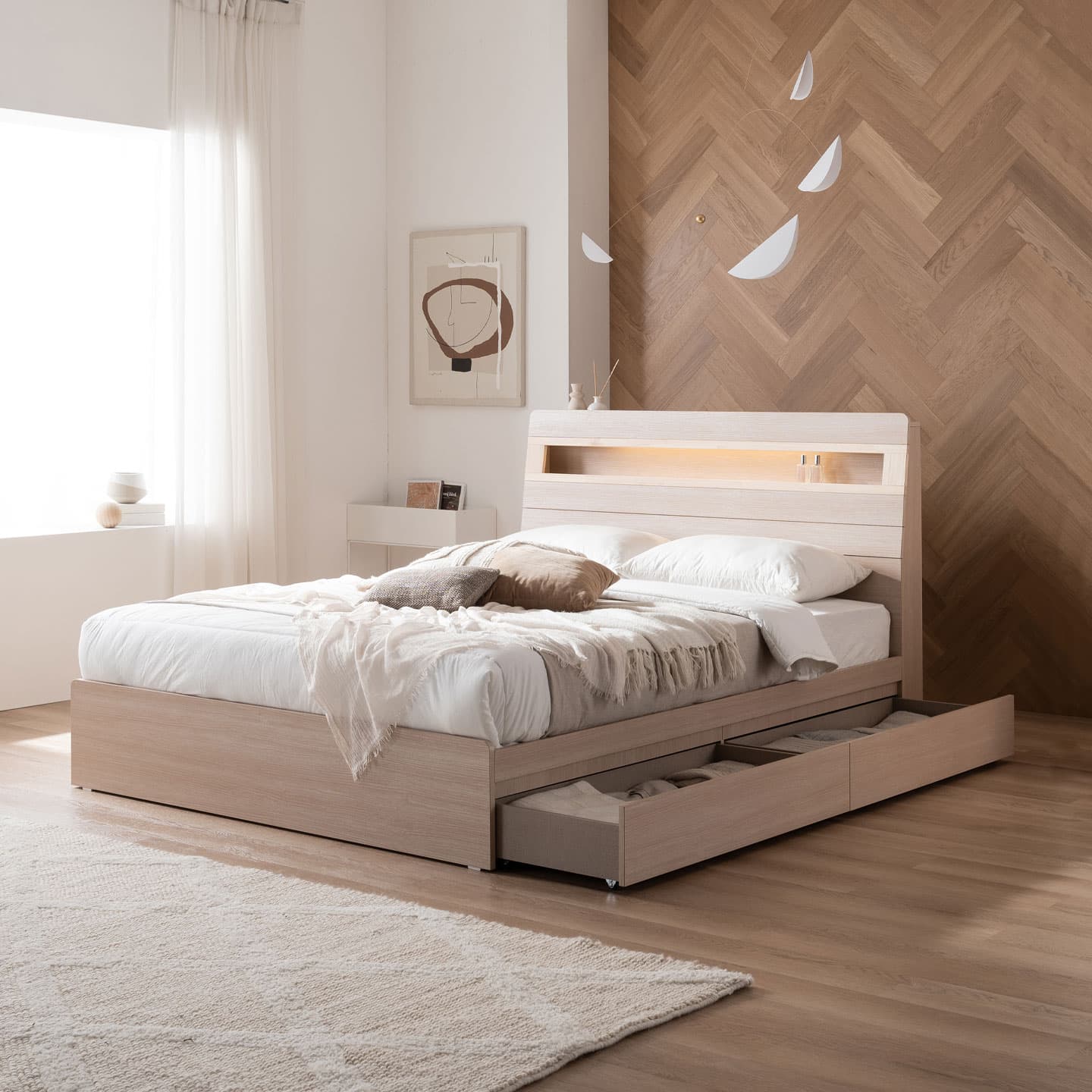 금성침대 NEW 스마트 메이트 편백 LED 수납 침대프레임 SS/Q/K (매트포함) - 최저가 589,000원