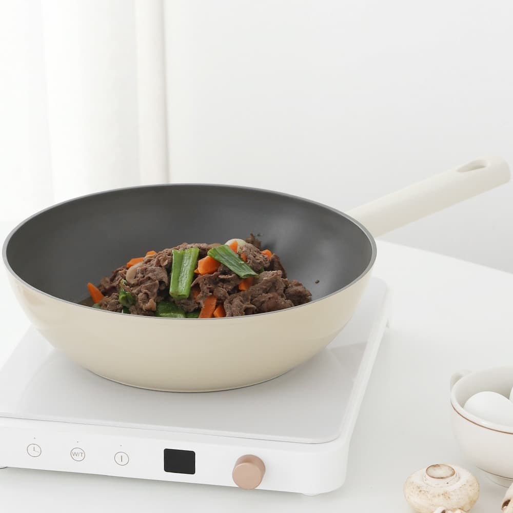 리빙스토리 코지 크림 IH 풀 인덕션 궁중팬 웍 28cm