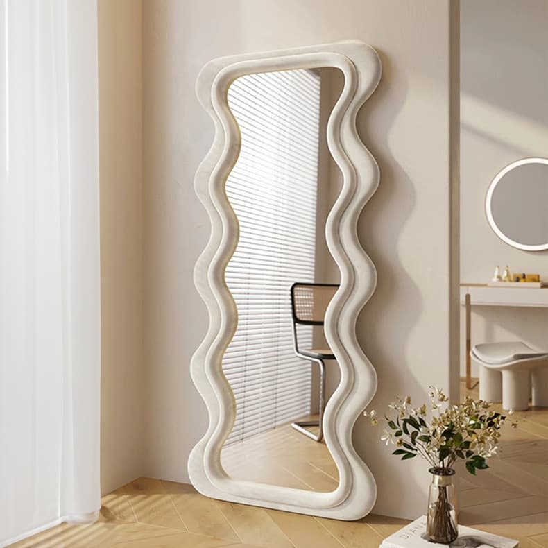 공간디자인 웨이브거울 인테리어 스탠드거울 스웨이드거울 벨벳거울 전신거울 물결거울 6colors