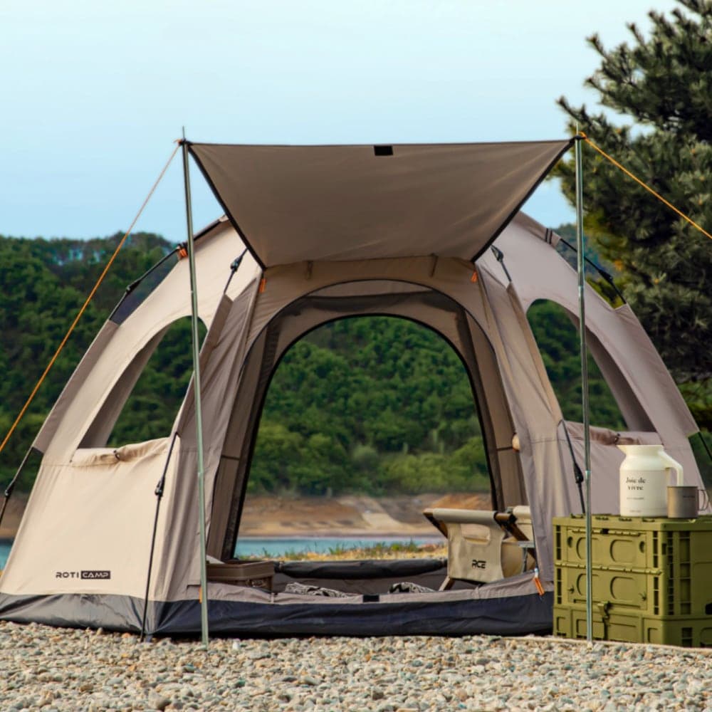 로티캠프 육각 자동 방수 감성 캠핑 그늘막 돔 원터치 텐트 4윈도우