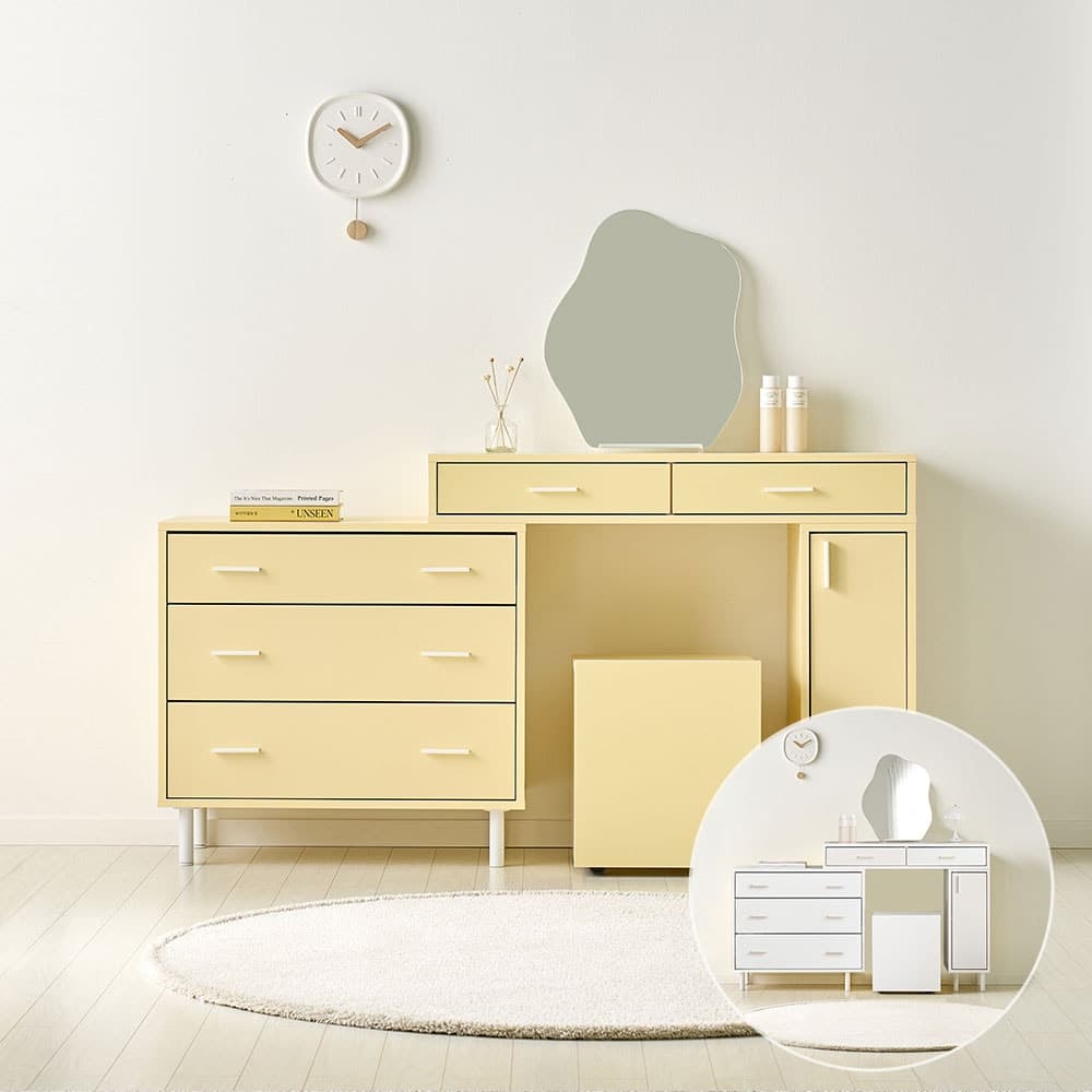 달소리가구 슈슈 EO등급 800 3단 버터옐로우 LPM 확장형 수납 화장대