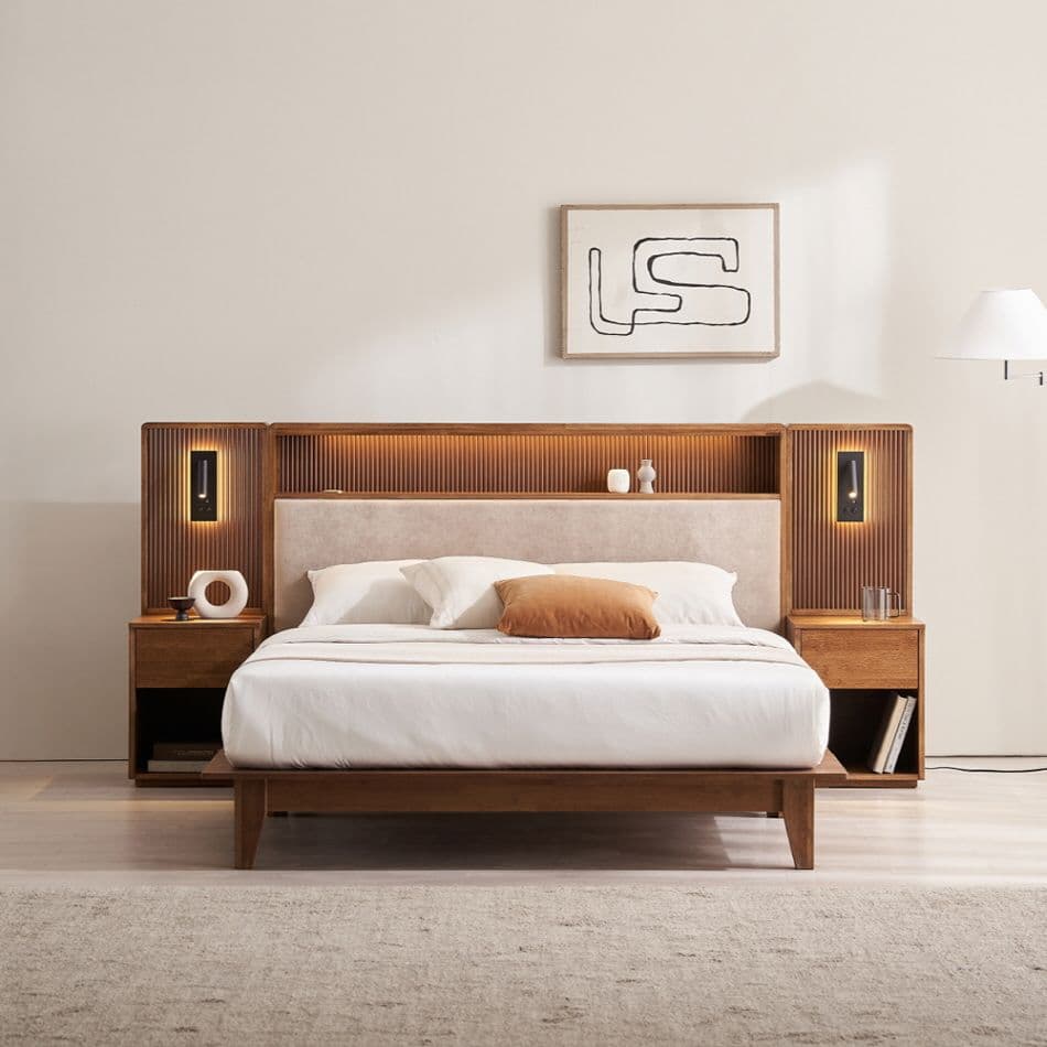 리베이라 레이 원목호텔침대 호텔식템바보드 침대프레임 LED조명침대퀸&킹 라지킹