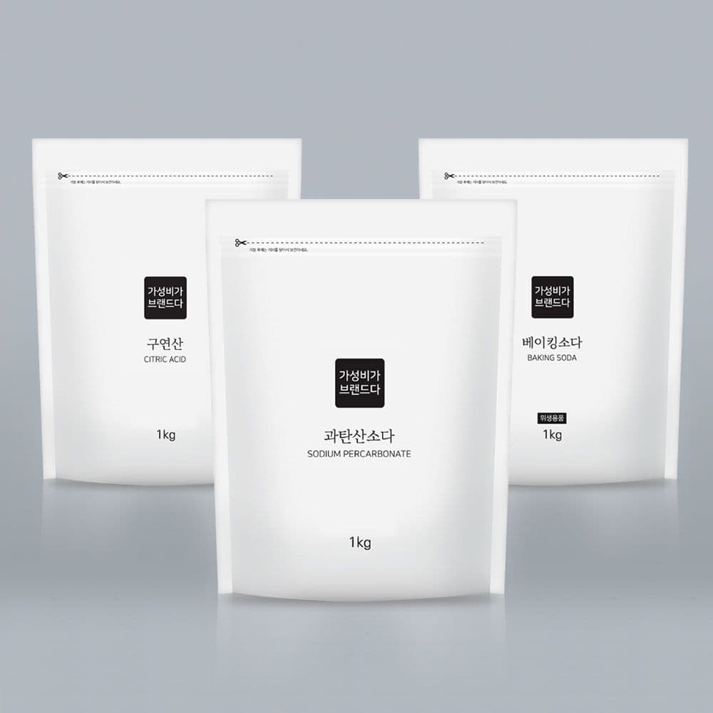 가성비가 브랜드다 베이킹소다+과탄산소다+구연산 다목적 세정제 1KG x 3개(지퍼백)