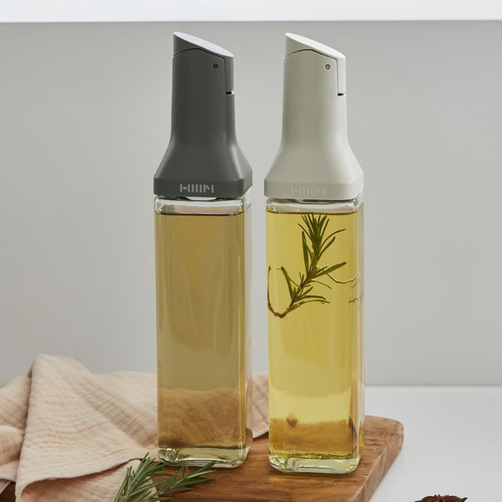 한샘 클리어 자동개폐 오일병 500ml 2P 세트 (아이보리+그레이) 소스통 참기름병 조미료통