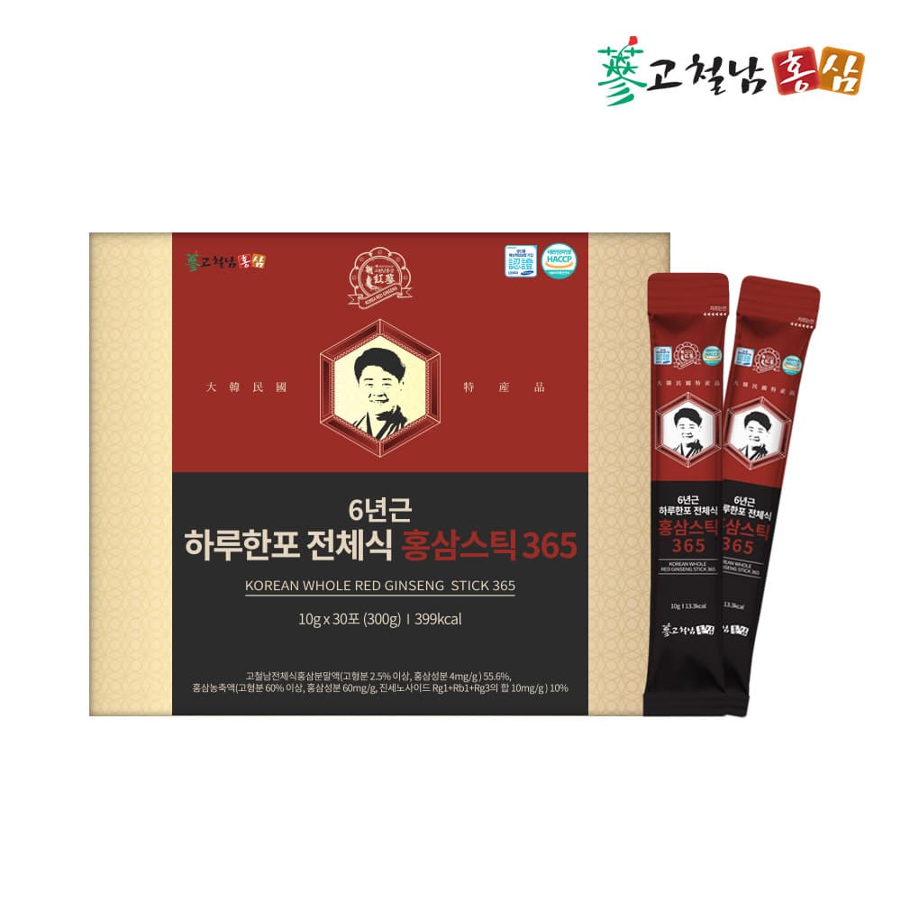 고철남홍삼 짜먹는 6년근 하루한포 전체식 홍삼스틱 365 10g 30포