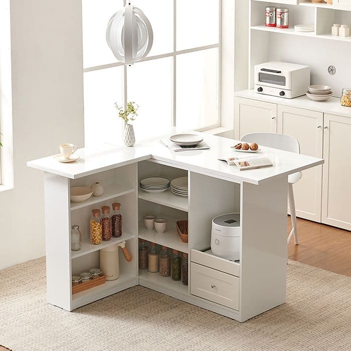 나무뜰 나무뜰 올리브 확장형 오픈 수납장 홈바 아일랜드 식탁 MWF141C - 최저가 184,900원