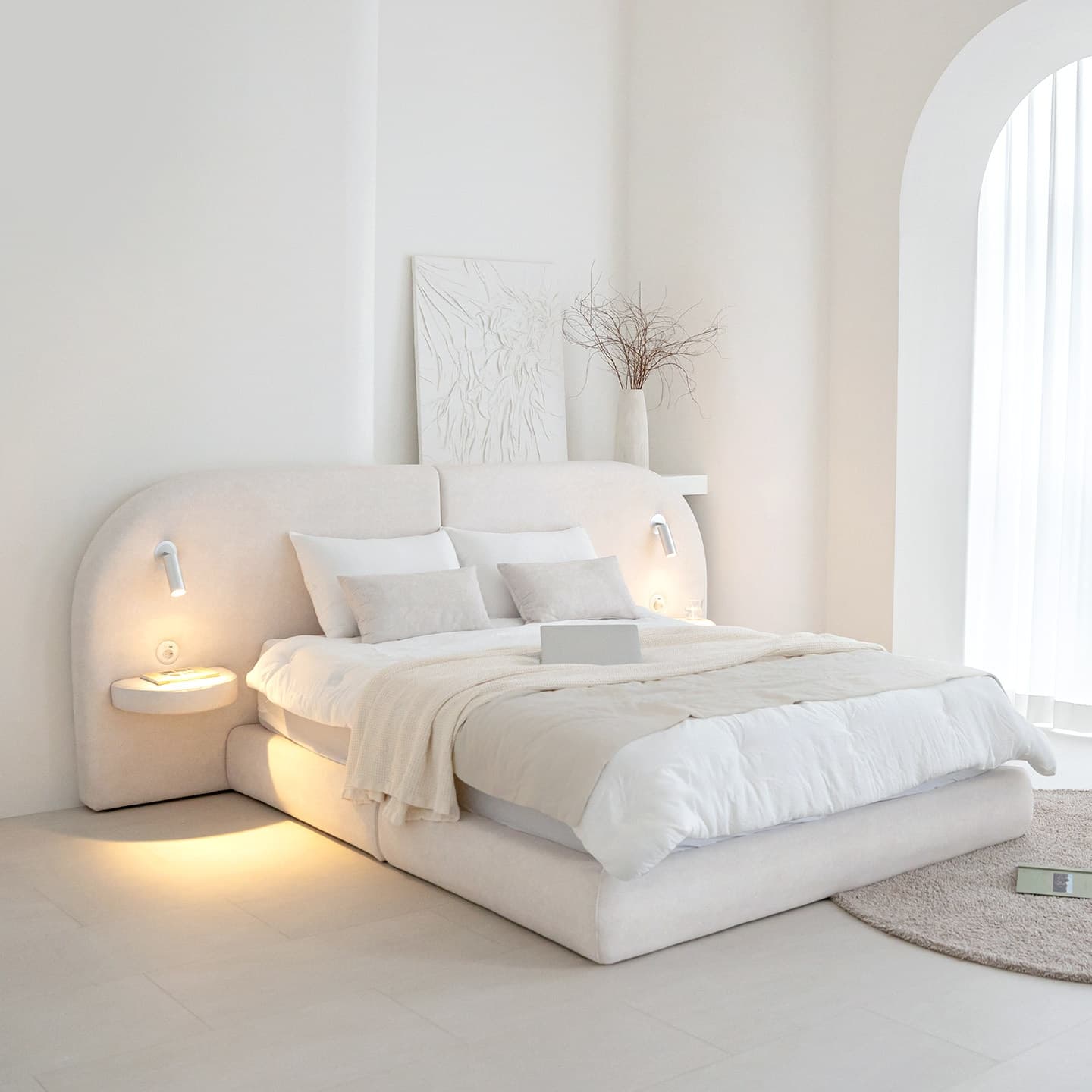 데일리리빙 플로어 조야패브릭 호텔식 조명 침대프레임