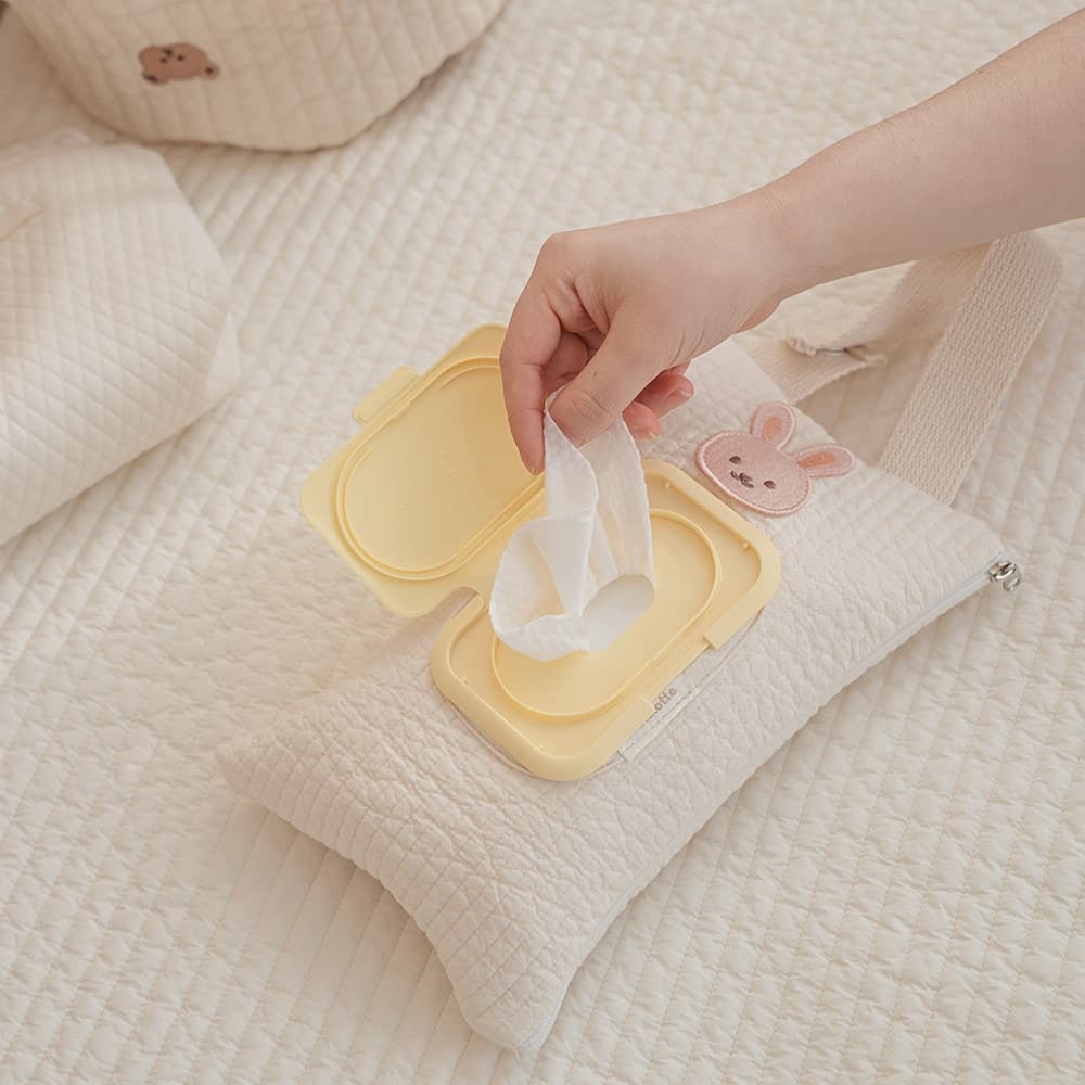 마롤로뜨 물티슈 케이스 휴대용 패브릭 누빔 면 퀼팅 커버 파우치