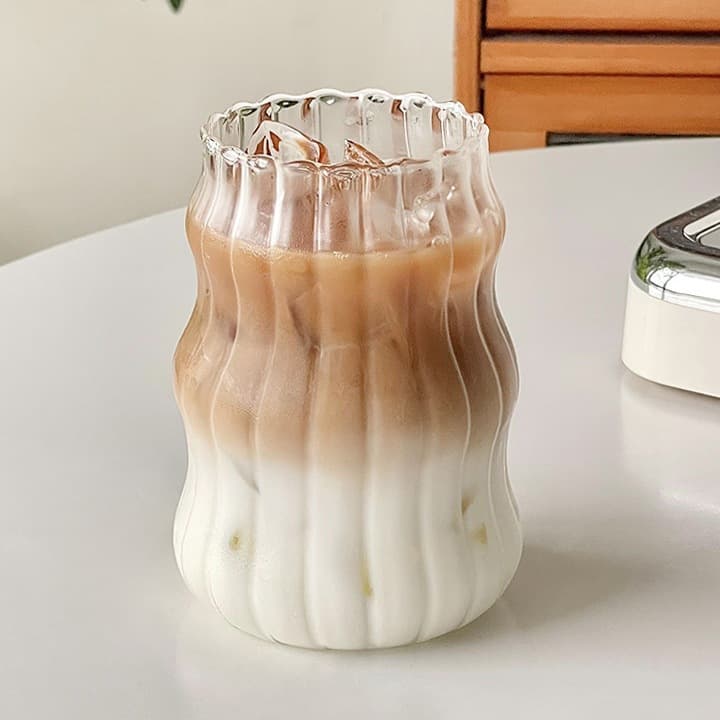 하니니키친 1+1 웨이브 플리츠 내열 유리컵 맥주잔 카페컵 에이드잔 520ml