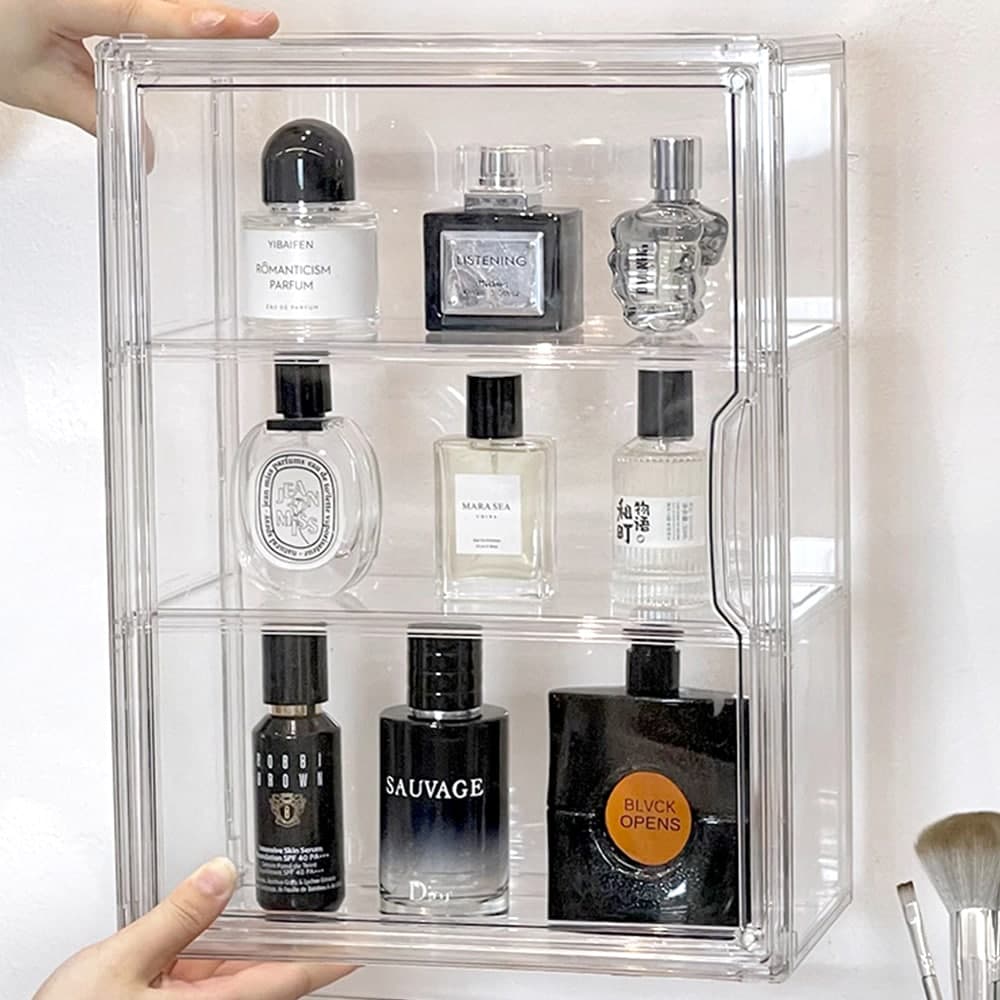 루시아이 부착식 쇼윈도 보관함 무타공 주방 수납함 선반 화장품 향수 피규어 진열 정리 5types - 최저가 10,900원