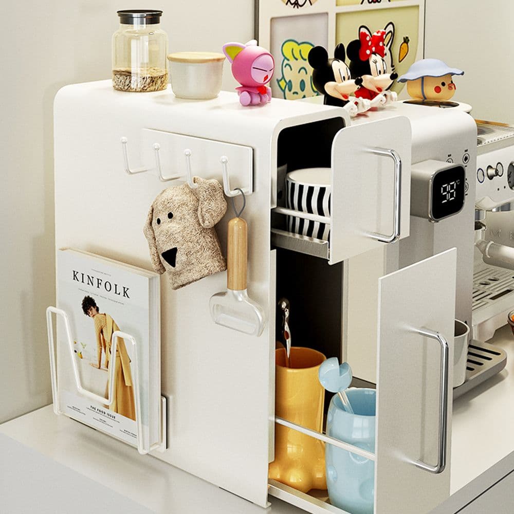 마치 화이트 철제 수납함 2단 슬라이딩 조미료 수납함