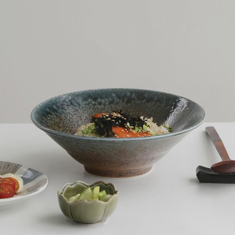 데이즈룸 블루 브라운 삼각면기 20cm 우동기 일본 덮밥 라면 그릇 대접 일제 가정식