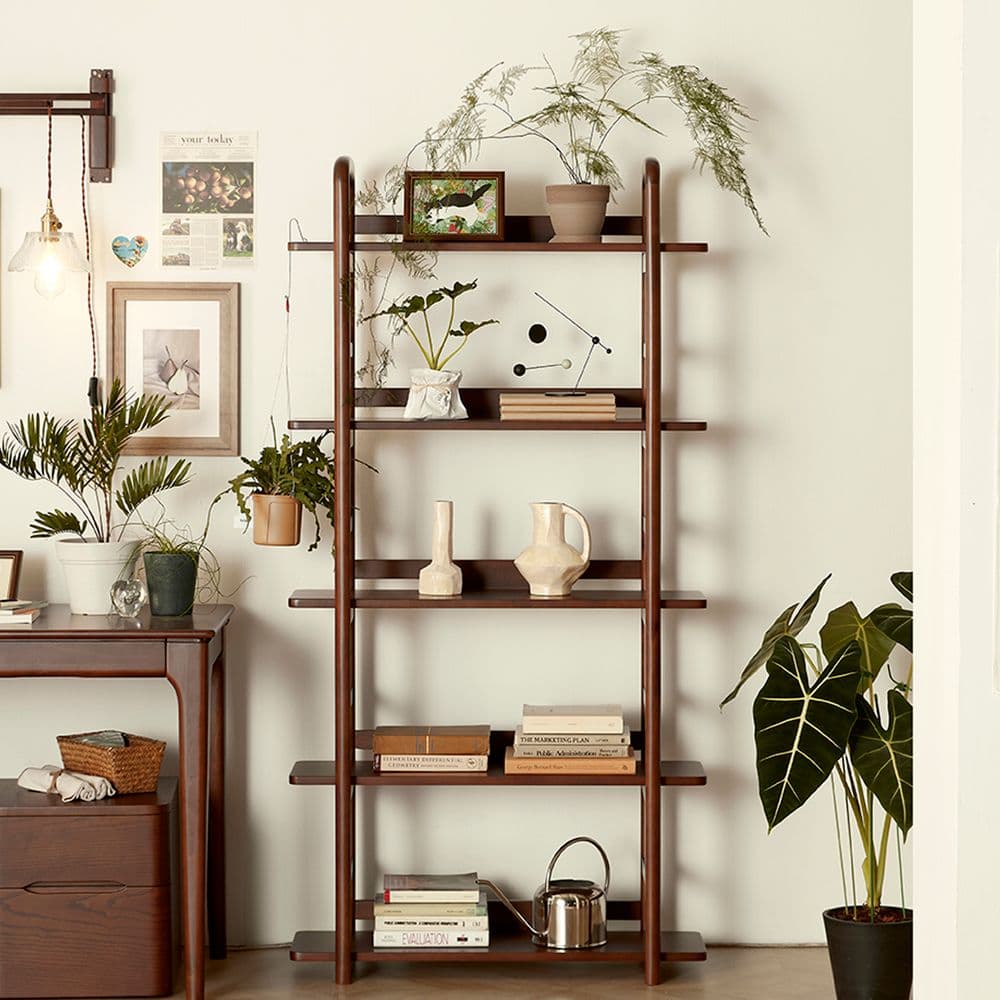 로그하우스가구 오름 5단 책장 고무나무 원목 책장 850 2color