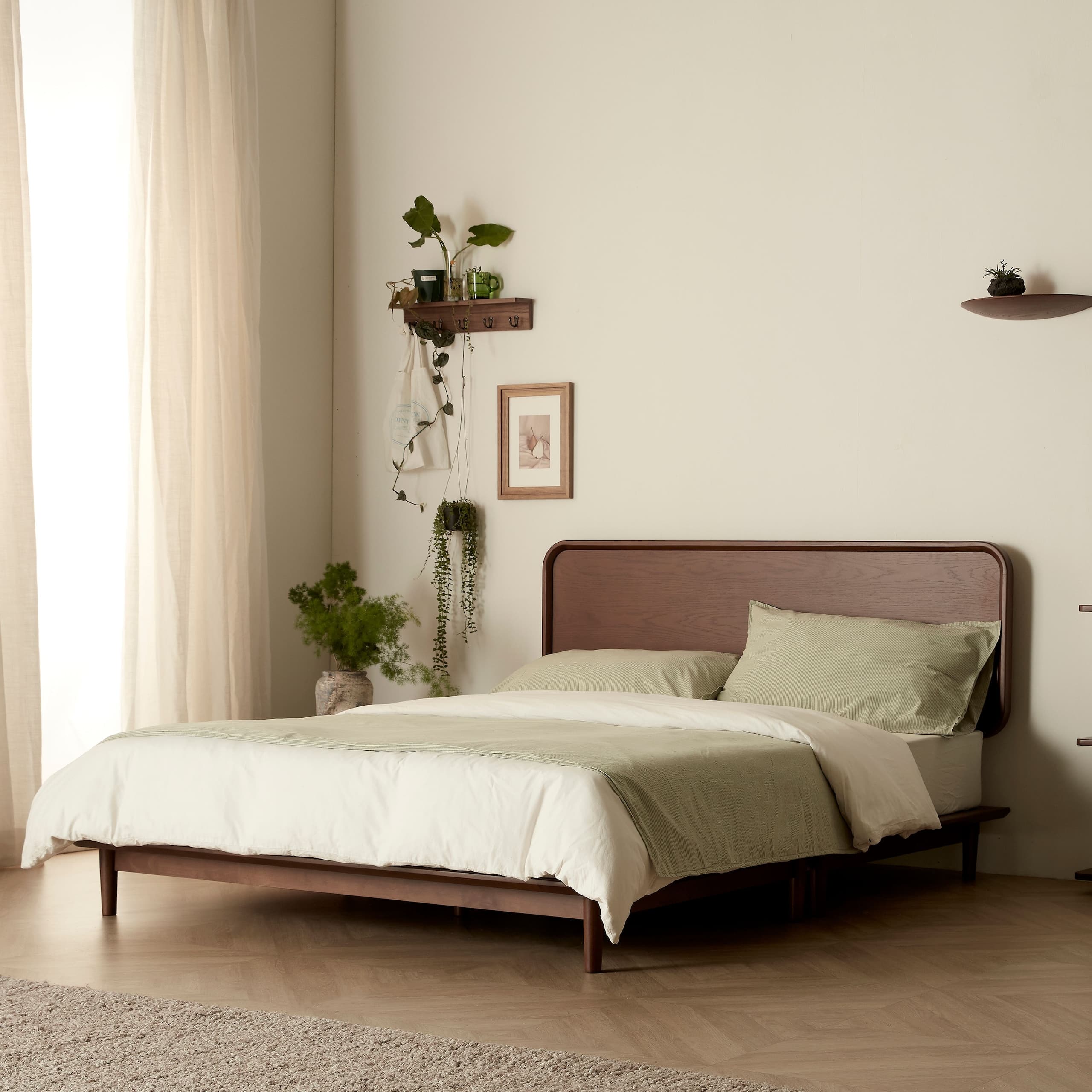 로그하우스가구 오름 침대 Q/K SS 평상형 원목 침대 2color