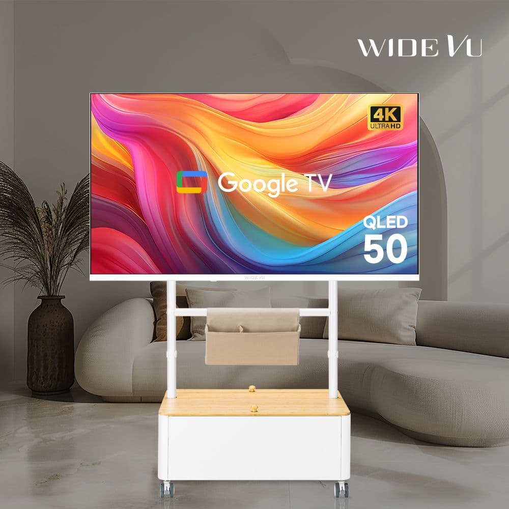 와이드뷰 와이드무빙뷰 화이트 이동식 수납스탠드셋트 구글스마트 127cm(50인치)QLED UHDTV
